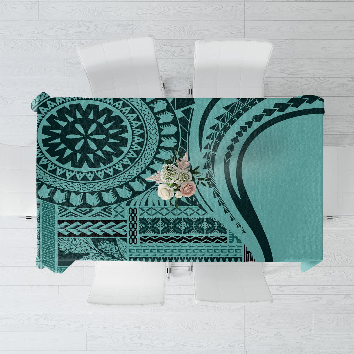 Samoa Siapo Arty Tablecloth Turquoise Style - Wonder Print Shop