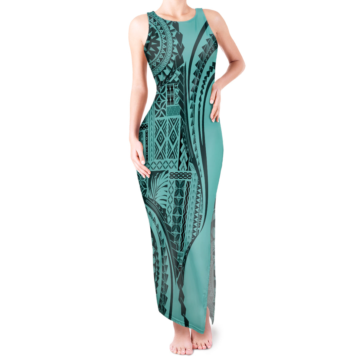 Samoa Siapo Arty Tank Maxi Dress Turquoise Style - Wonder Print Shop