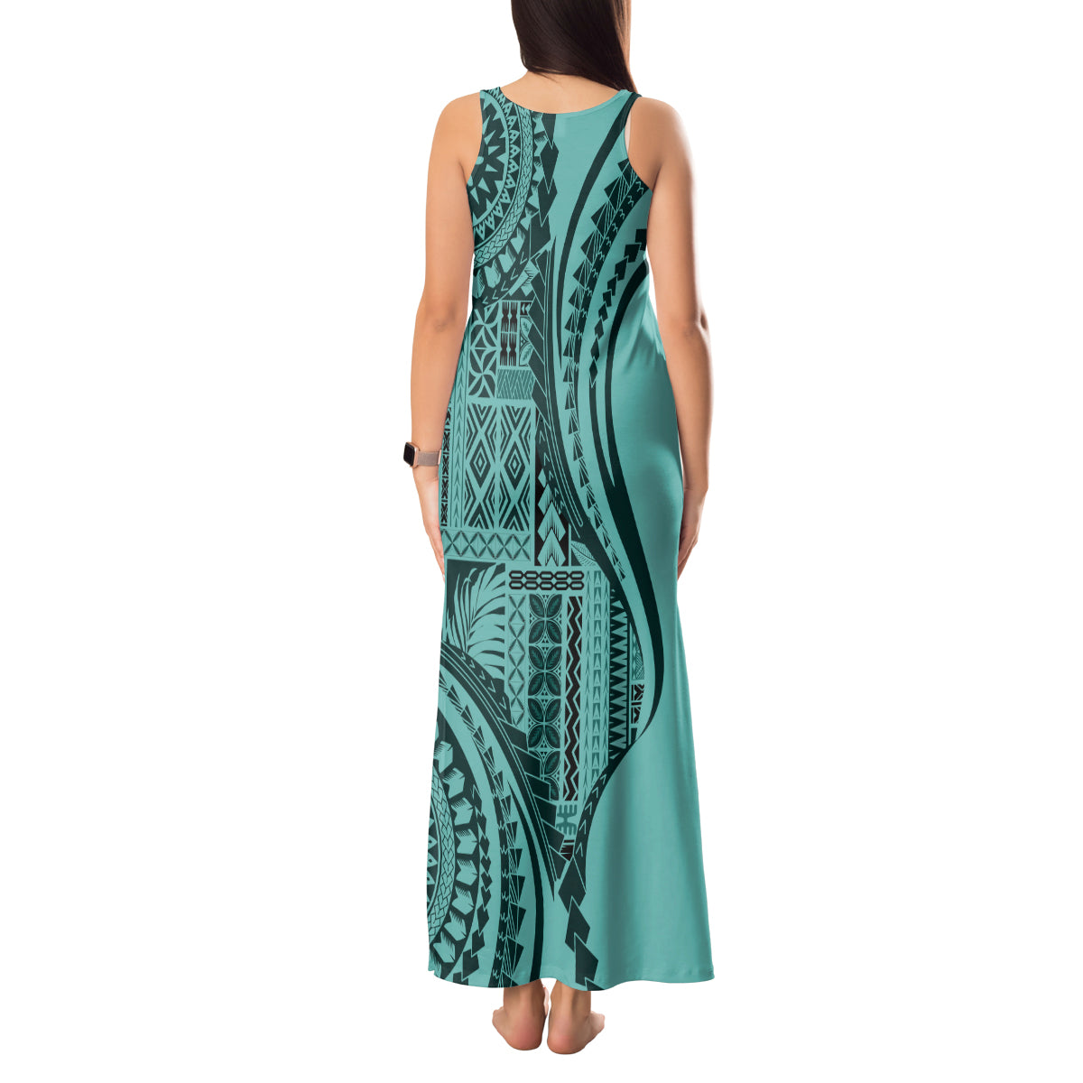 Samoa Siapo Arty Tank Maxi Dress Turquoise Style - Wonder Print Shop