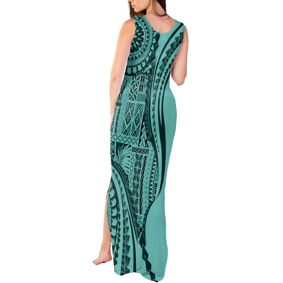 Samoa Siapo Arty Tank Maxi Dress Turquoise Style - Wonder Print Shop