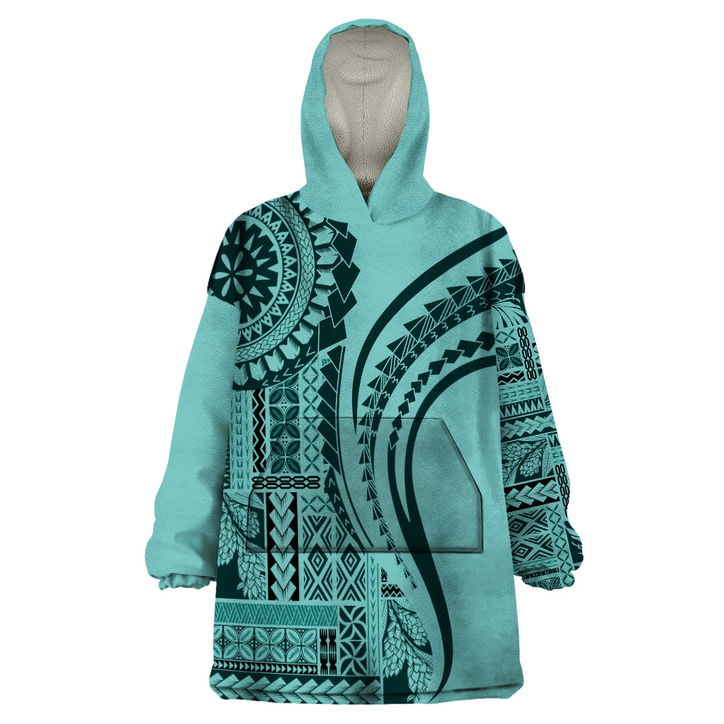 Samoa Siapo Arty Wearable Blanket Hoodie Turquoise Style - Wonder Print Shop
