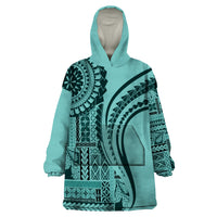 Samoa Siapo Arty Wearable Blanket Hoodie Turquoise Style - Wonder Print Shop
