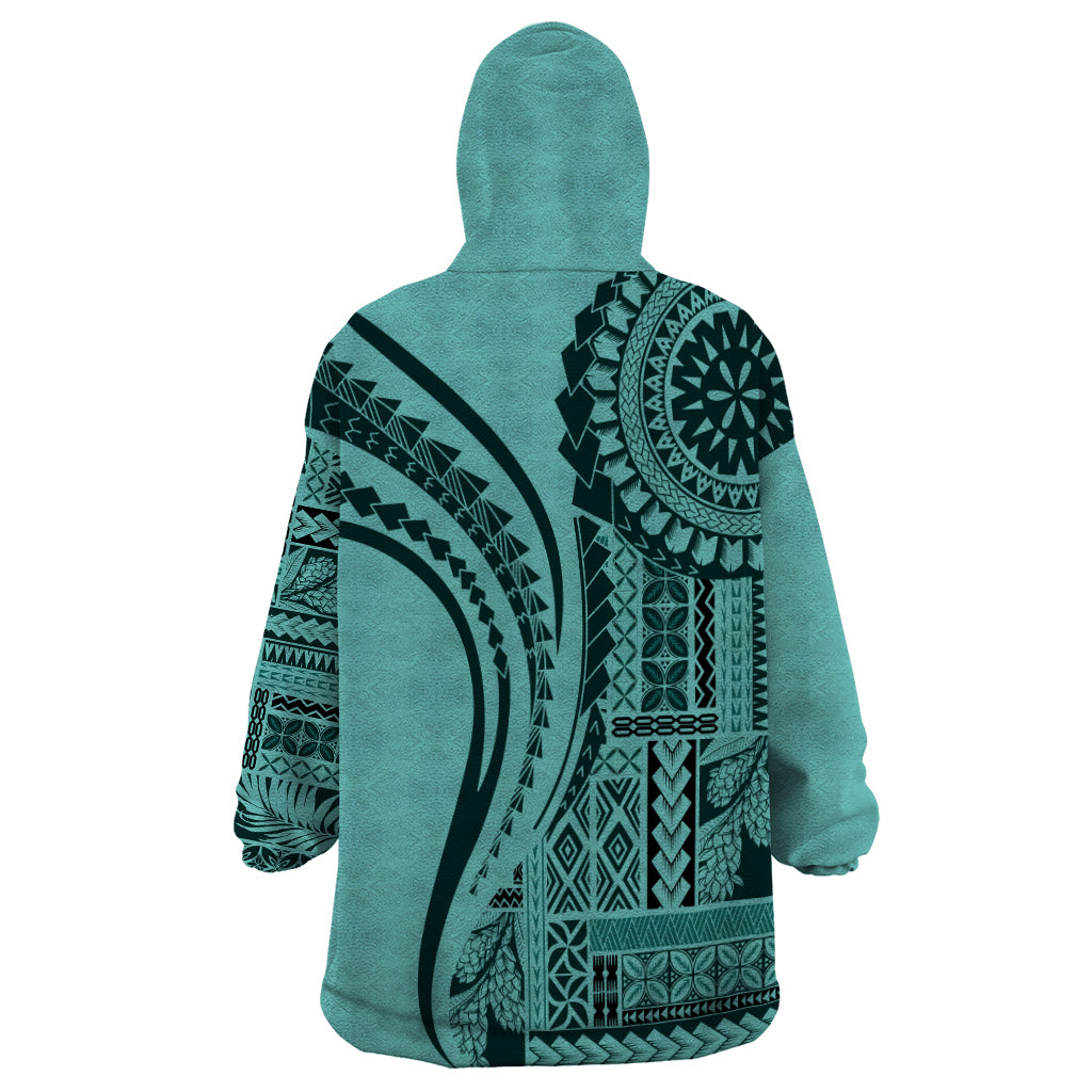 Samoa Siapo Arty Wearable Blanket Hoodie Turquoise Style - Wonder Print Shop