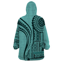 Samoa Siapo Arty Wearable Blanket Hoodie Turquoise Style - Wonder Print Shop