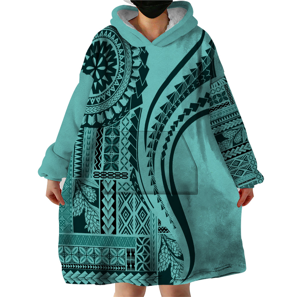 Samoa Siapo Arty Wearable Blanket Hoodie Turquoise Style - Wonder Print Shop