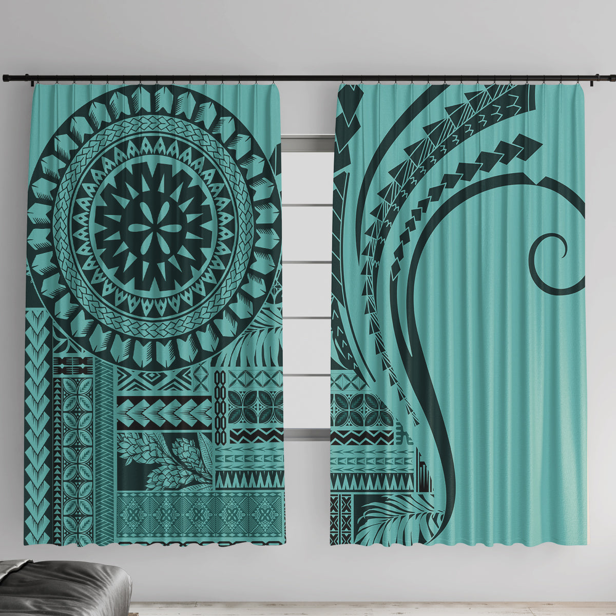 Samoa Siapo Arty Window Curtain Turquoise Style - Wonder Print Shop