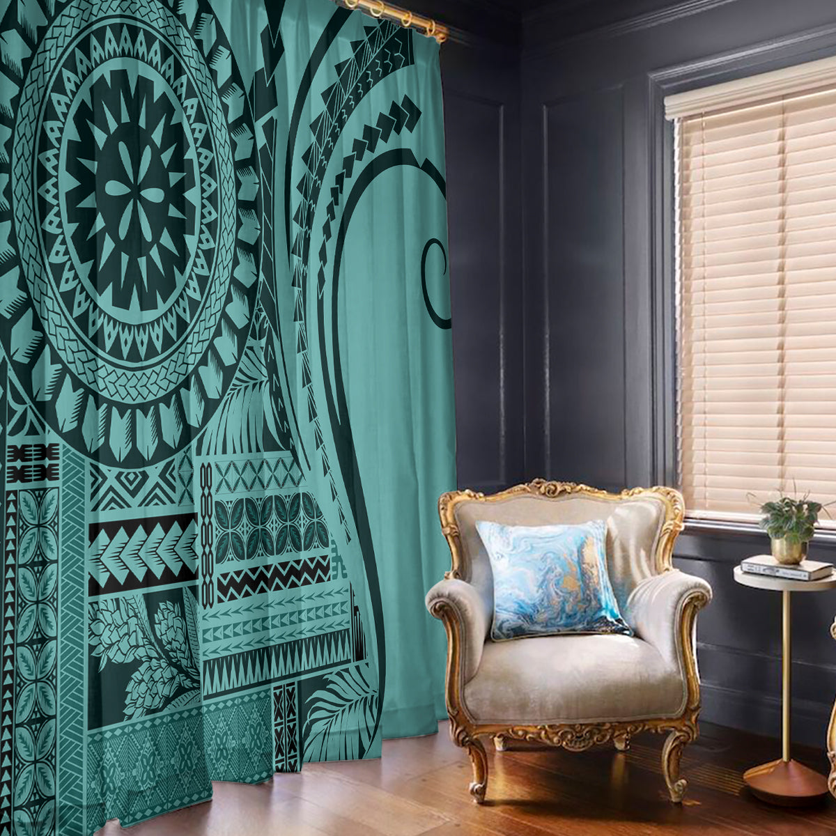 Samoa Siapo Arty Window Curtain Turquoise Style - Wonder Print Shop