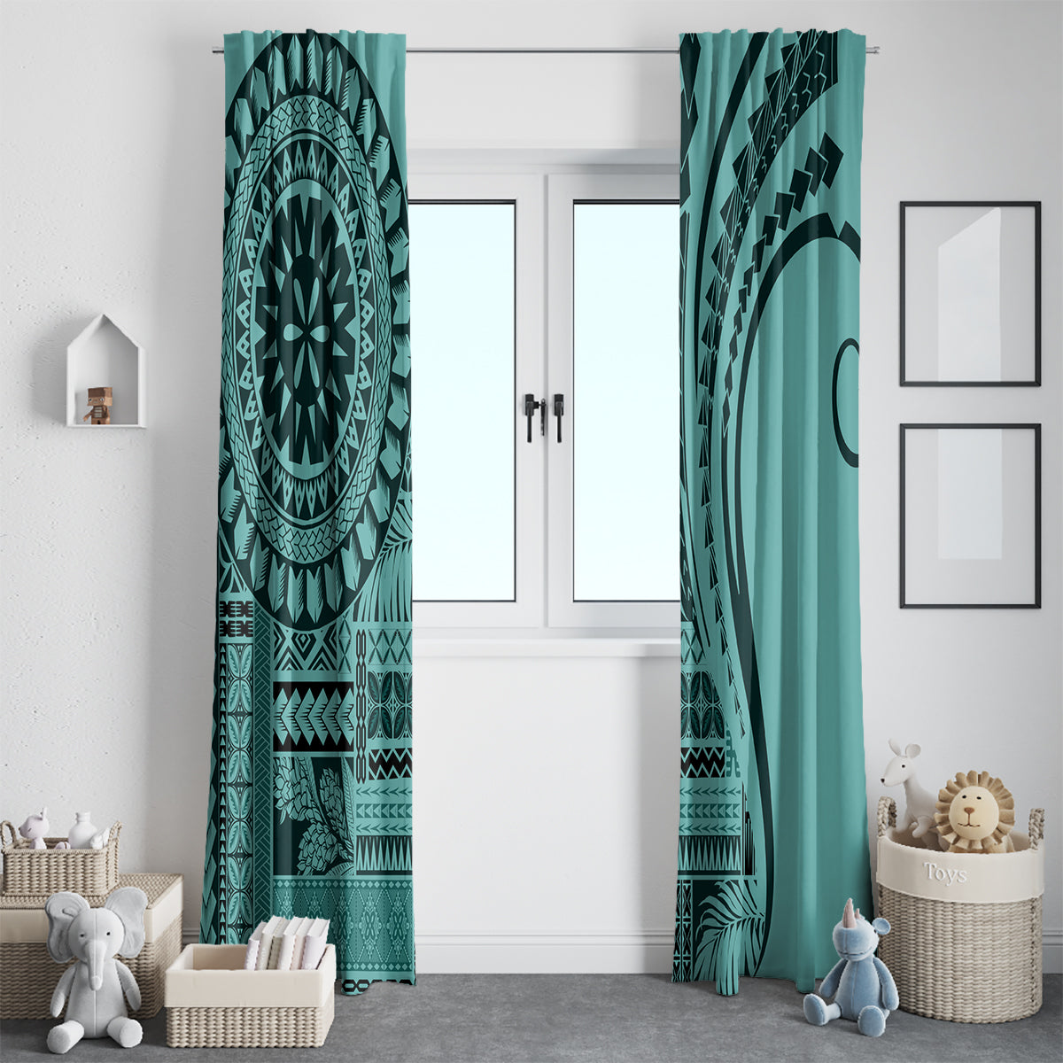 Samoa Siapo Arty Window Curtain Turquoise Style - Wonder Print Shop