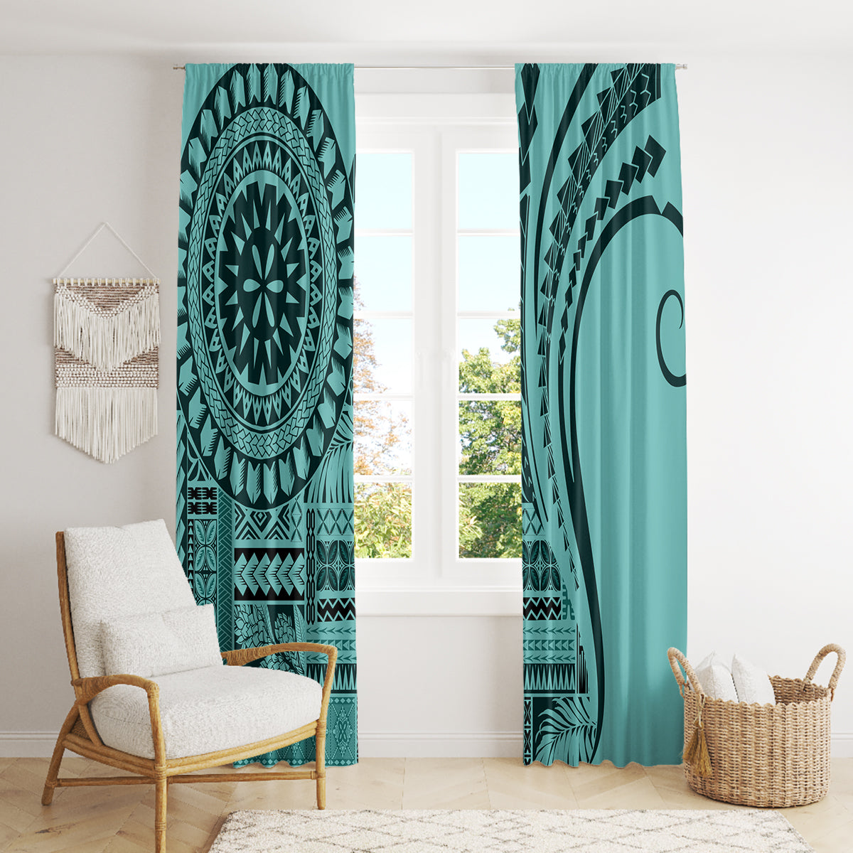 Samoa Siapo Arty Window Curtain Turquoise Style - Wonder Print Shop