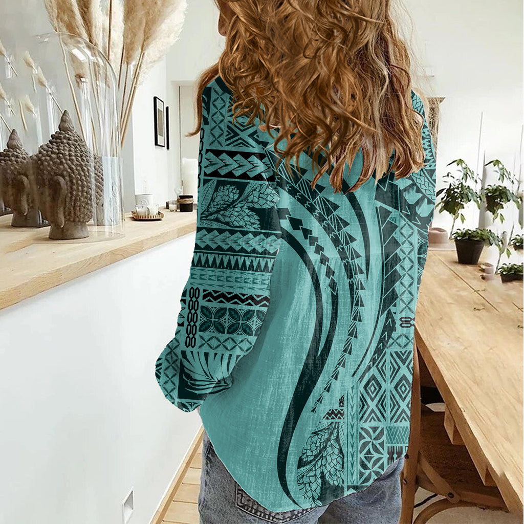 Samoa Siapo Arty Women Casual Shirt Turquoise Style - Wonder Print Shop