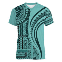 Samoa Siapo Arty Women V Neck T Shirt Turquoise Style - Wonder Print Shop