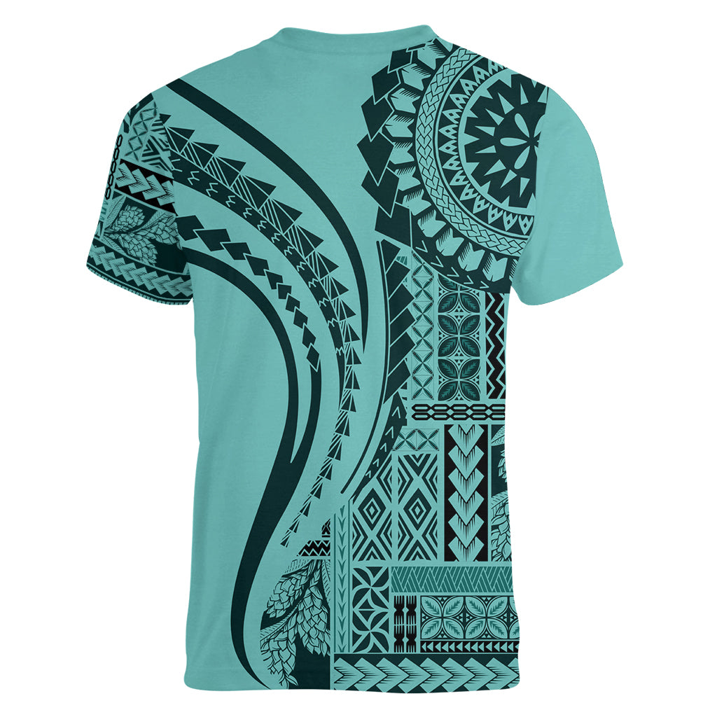 Samoa Siapo Arty Women V Neck T Shirt Turquoise Style - Wonder Print Shop