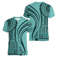 Samoa Siapo Arty Women V Neck T Shirt Turquoise Style - Wonder Print Shop