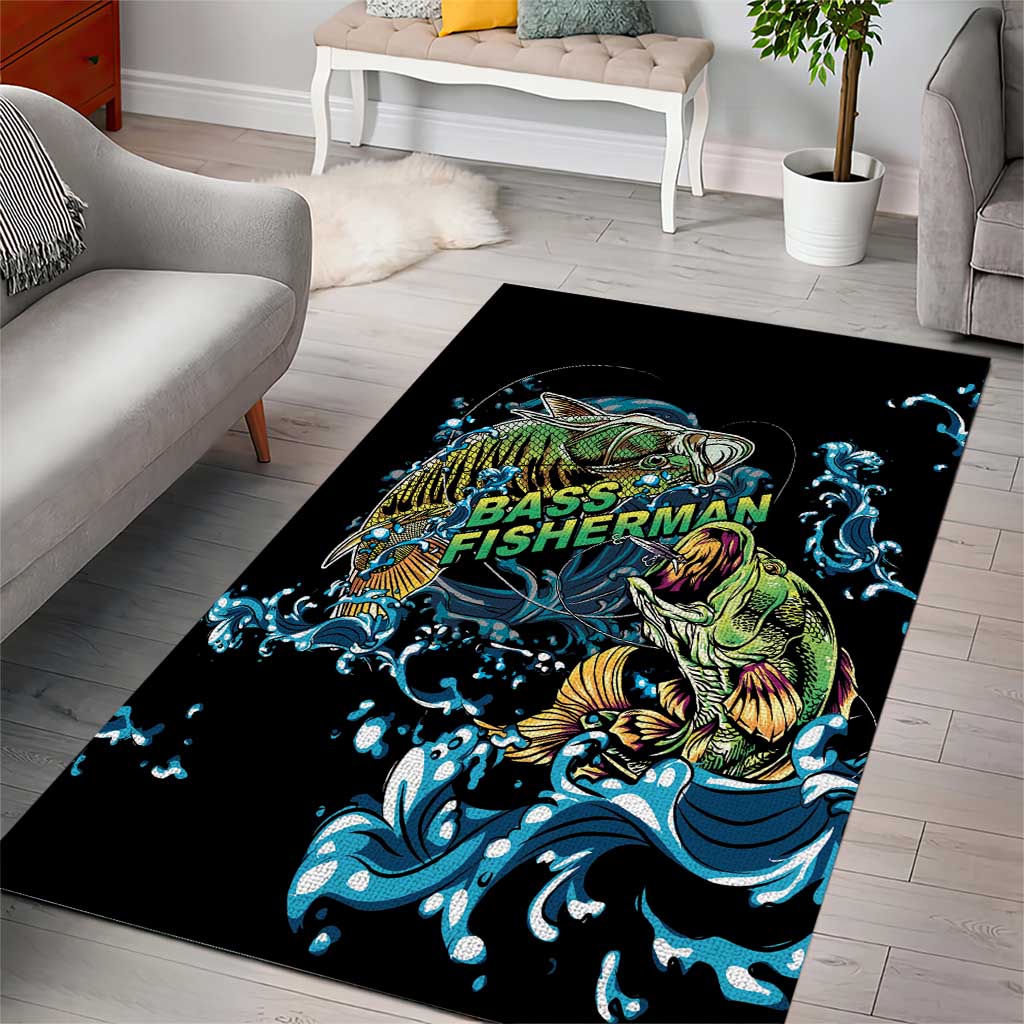 Bass Fishing Fisherman Area Rug Big Mouth Boat - Wonder Print Shop