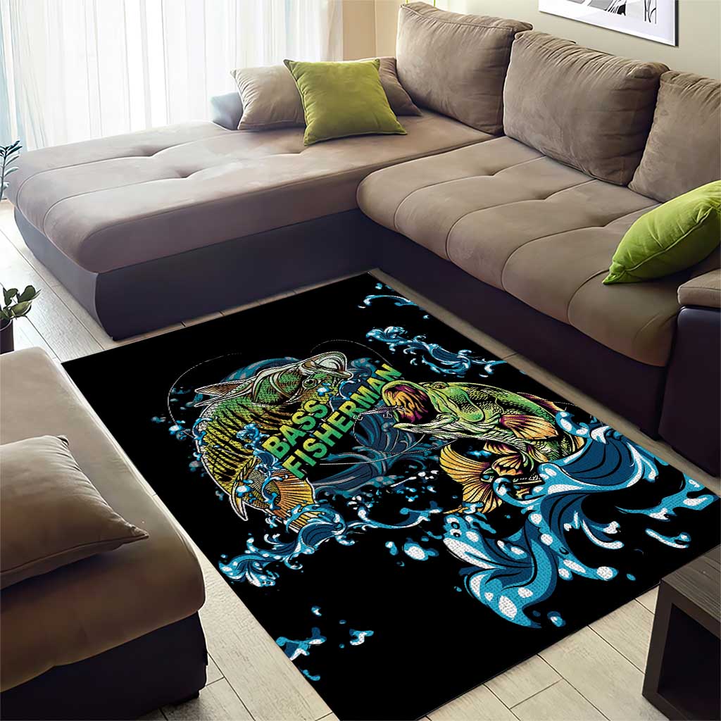 Bass Fishing Fisherman Area Rug Big Mouth Boat - Wonder Print Shop