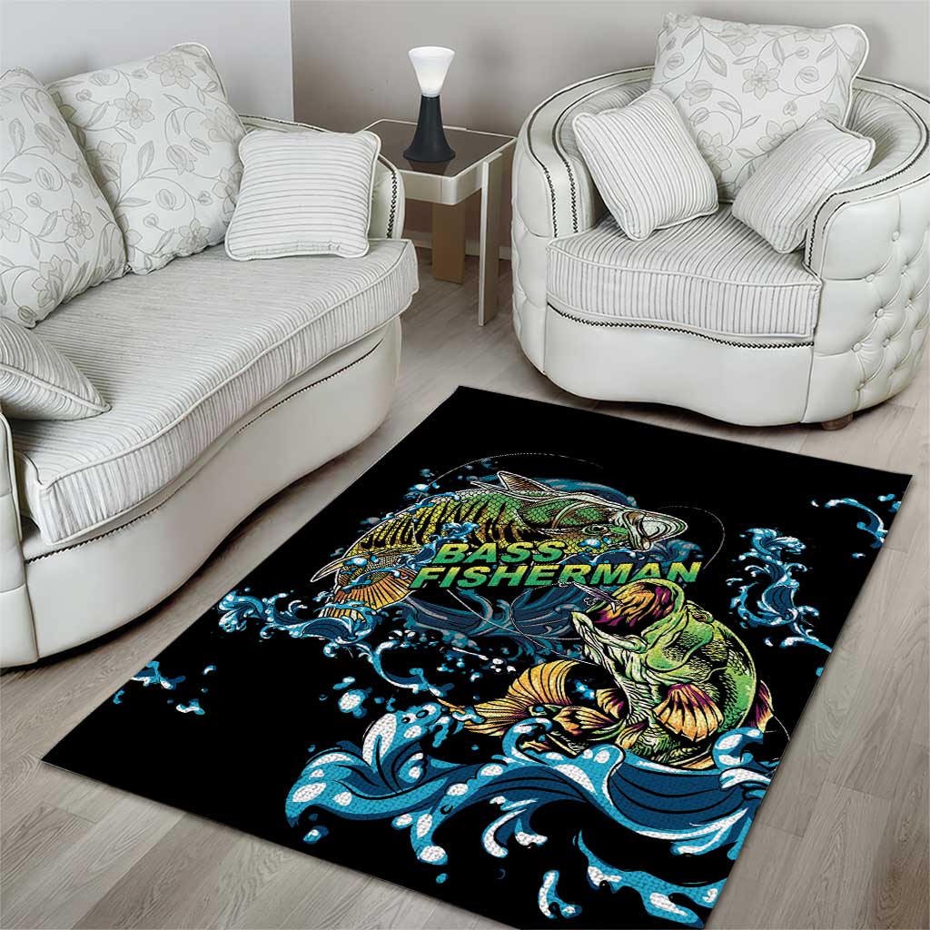 Bass Fishing Fisherman Area Rug Big Mouth Boat - Wonder Print Shop