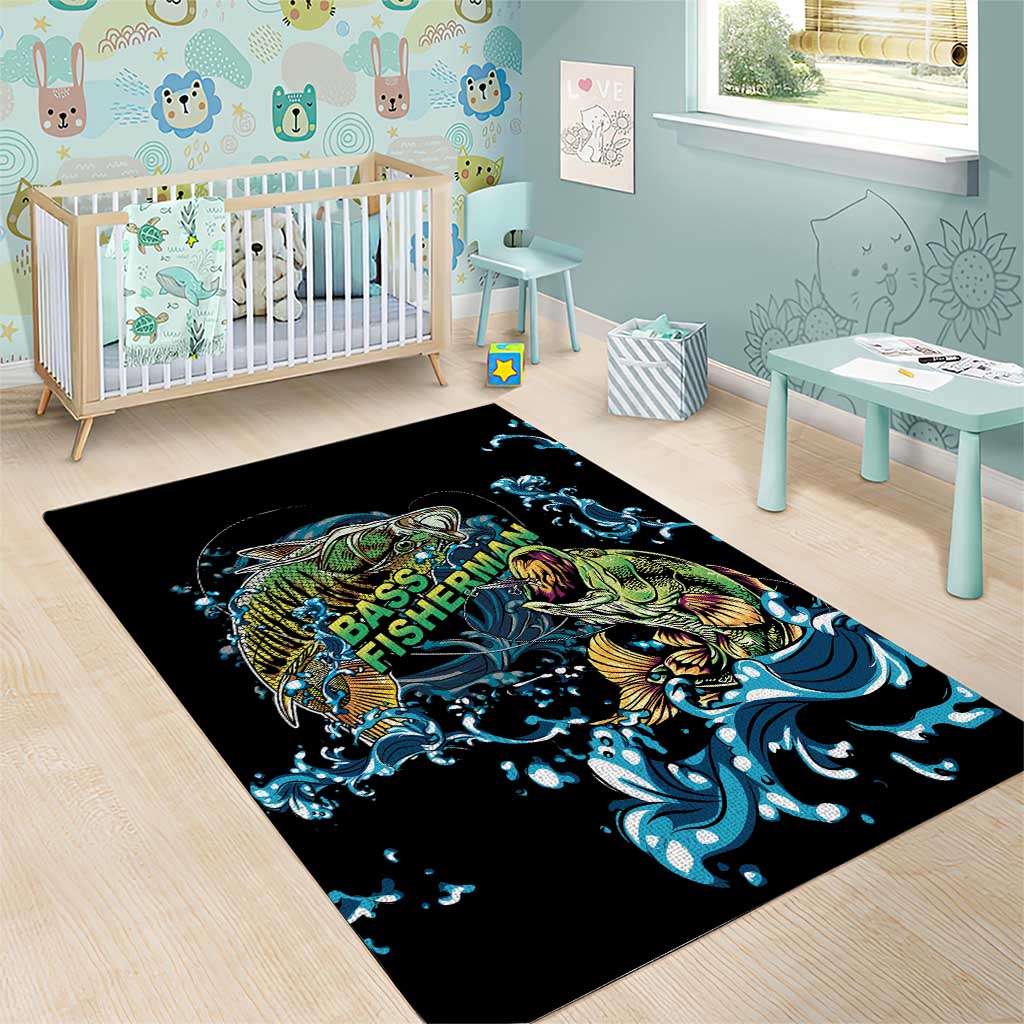 Bass Fishing Fisherman Area Rug Big Mouth Boat - Wonder Print Shop