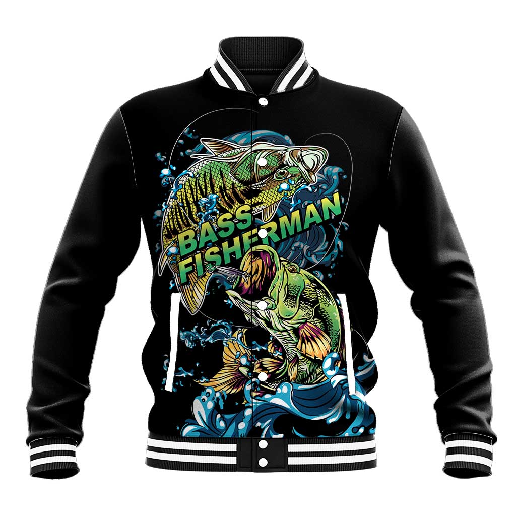 Bass Fishing Fisherman Baseball Jacket Big Mouth Boat - Wonder Print Shop