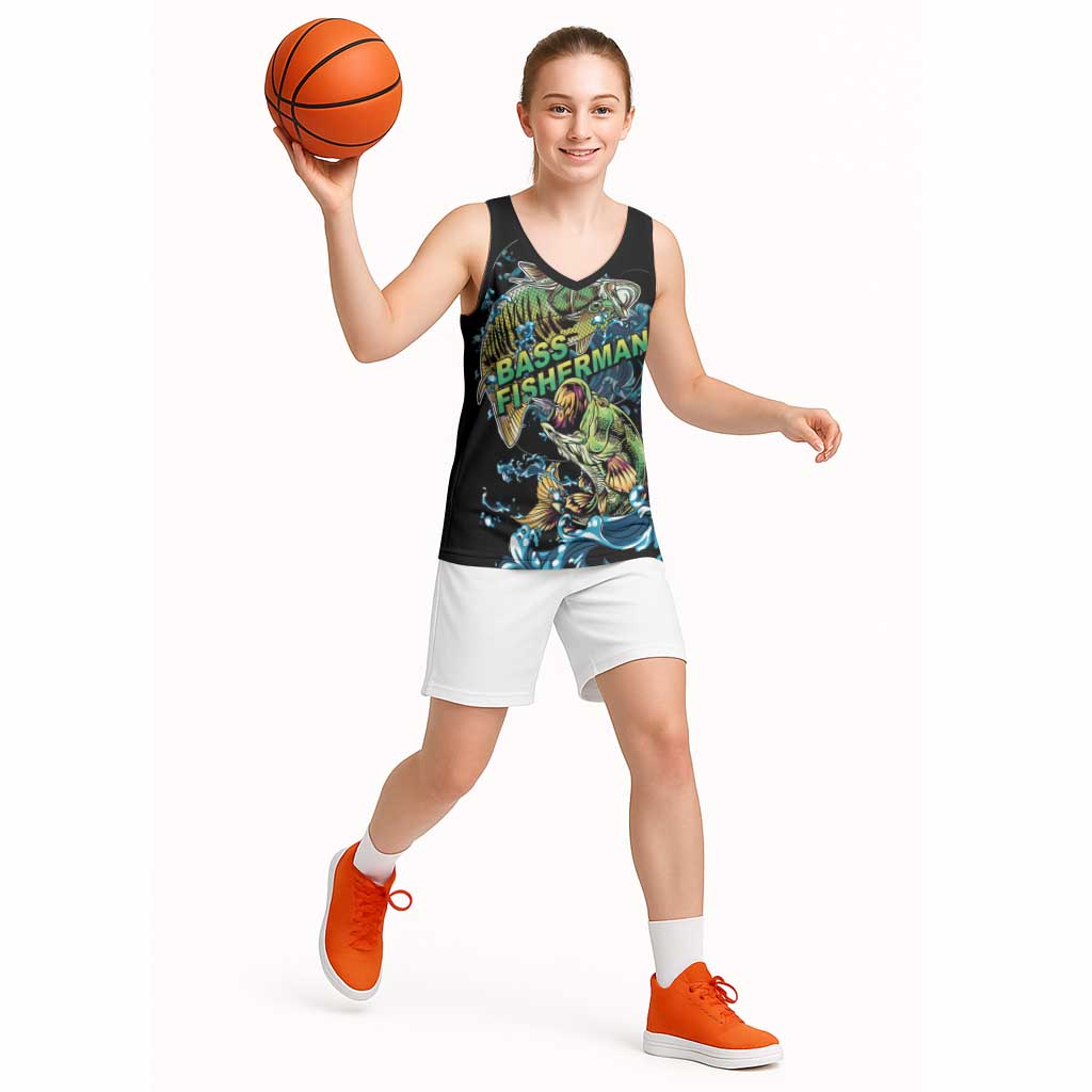 Bass Fishing Fisherman Basketball Jersey Big Mouth Boat - Wonder Print Shop