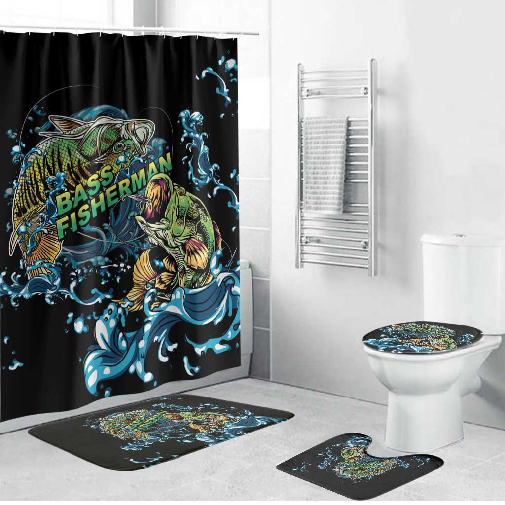 Bass Fishing Fisherman Bathroom Set Big Mouth Boat - Wonder Print Shop
