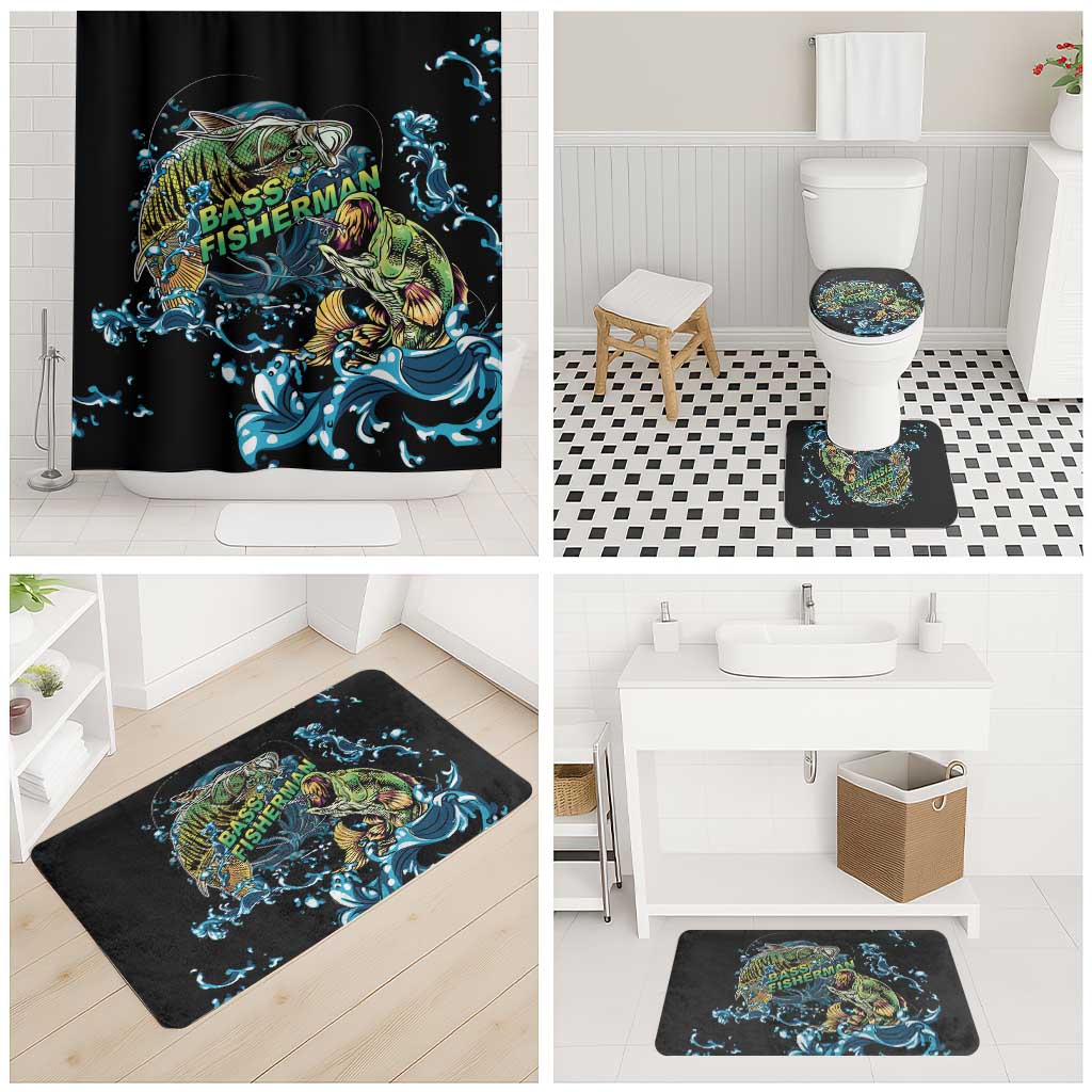 Bass Fishing Fisherman Bathroom Set Big Mouth Boat - Wonder Print Shop