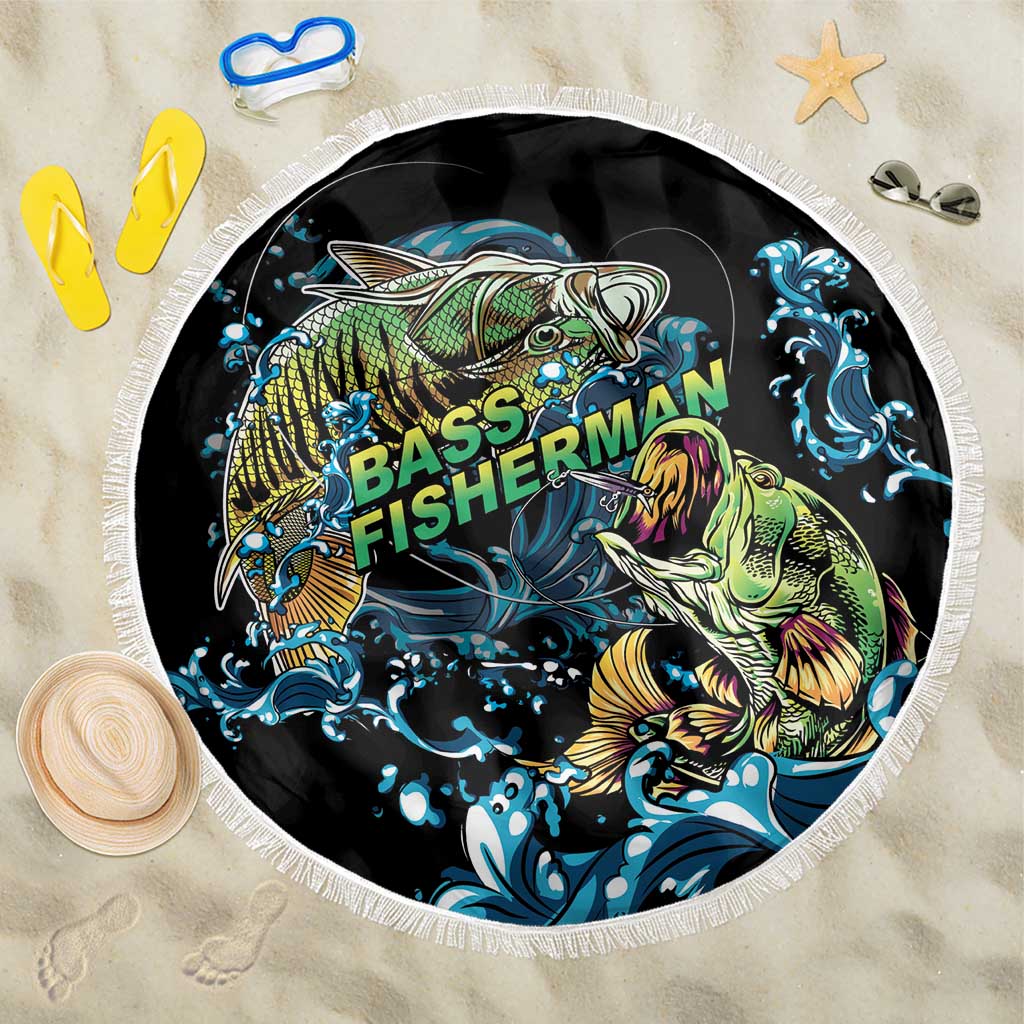 Bass Fishing Fisherman Beach Blanket Big Mouth Boat - Wonder Print Shop