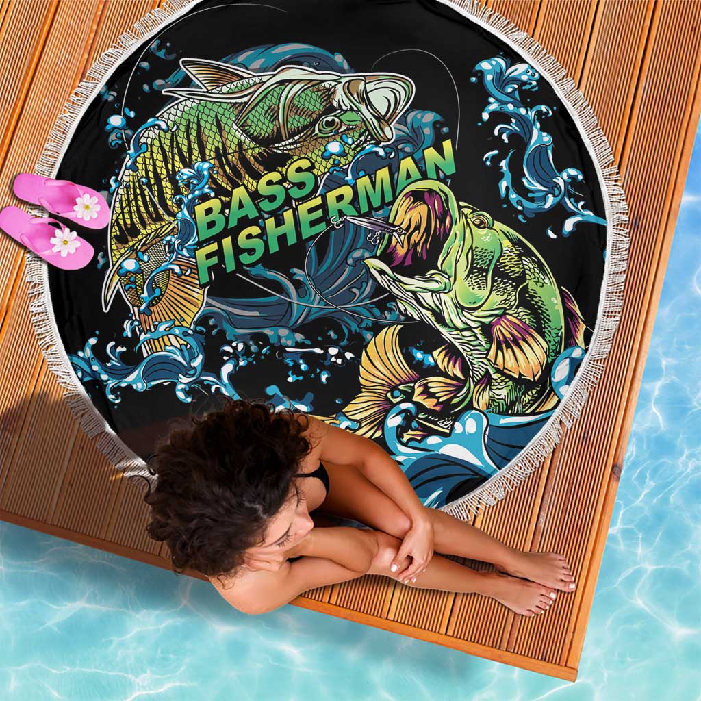Bass Fishing Fisherman Beach Blanket Big Mouth Boat - Wonder Print Shop
