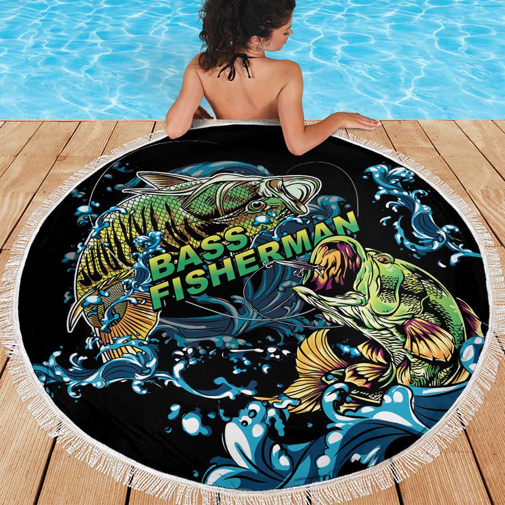 Bass Fishing Fisherman Beach Blanket Big Mouth Boat - Wonder Print Shop