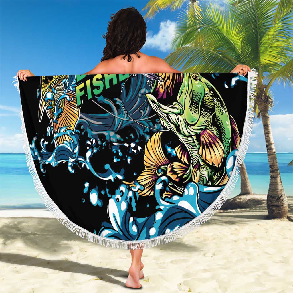 Bass Fishing Fisherman Beach Blanket Big Mouth Boat - Wonder Print Shop