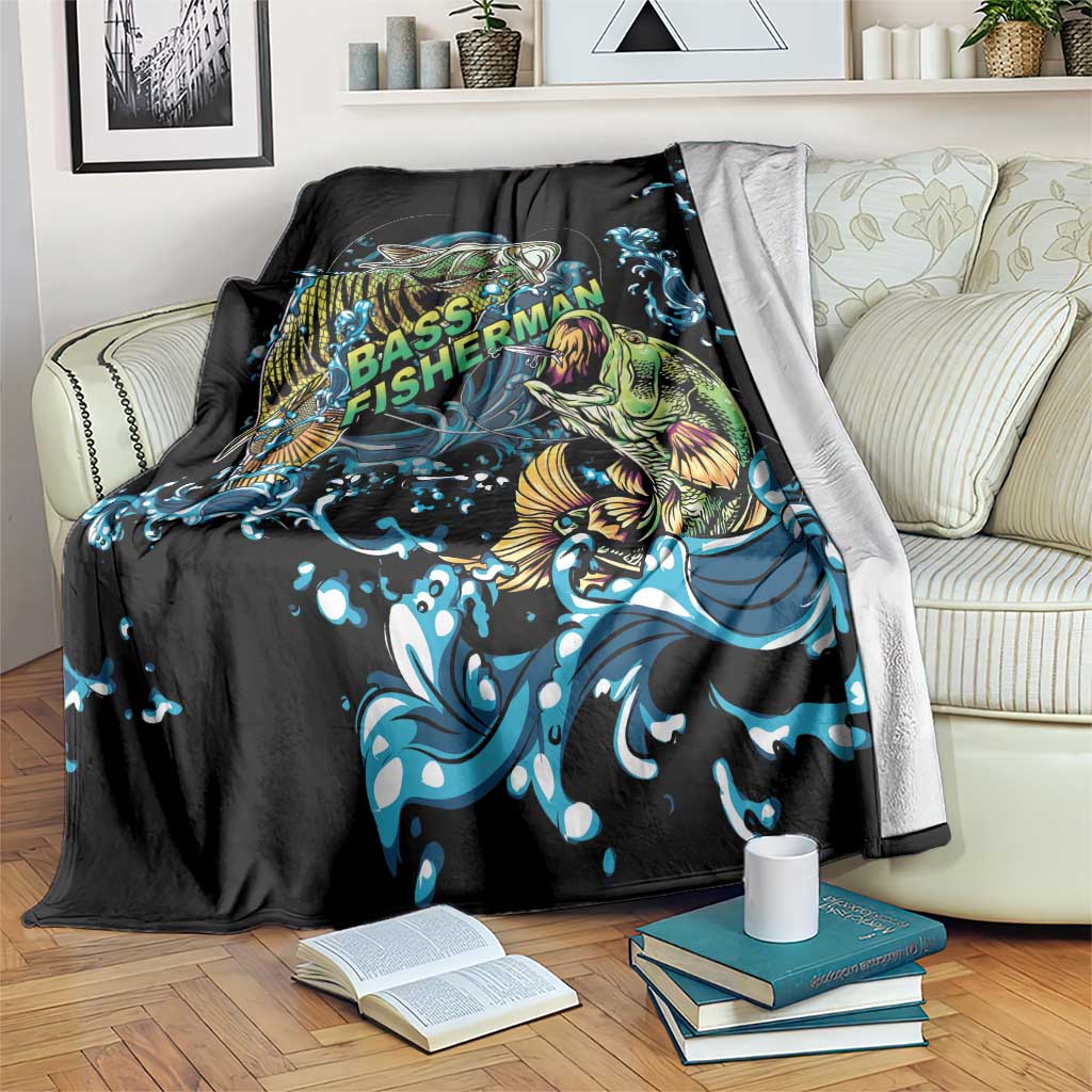 Bass Fishing Fisherman Blanket Big Mouth Boat - Wonder Print Shop