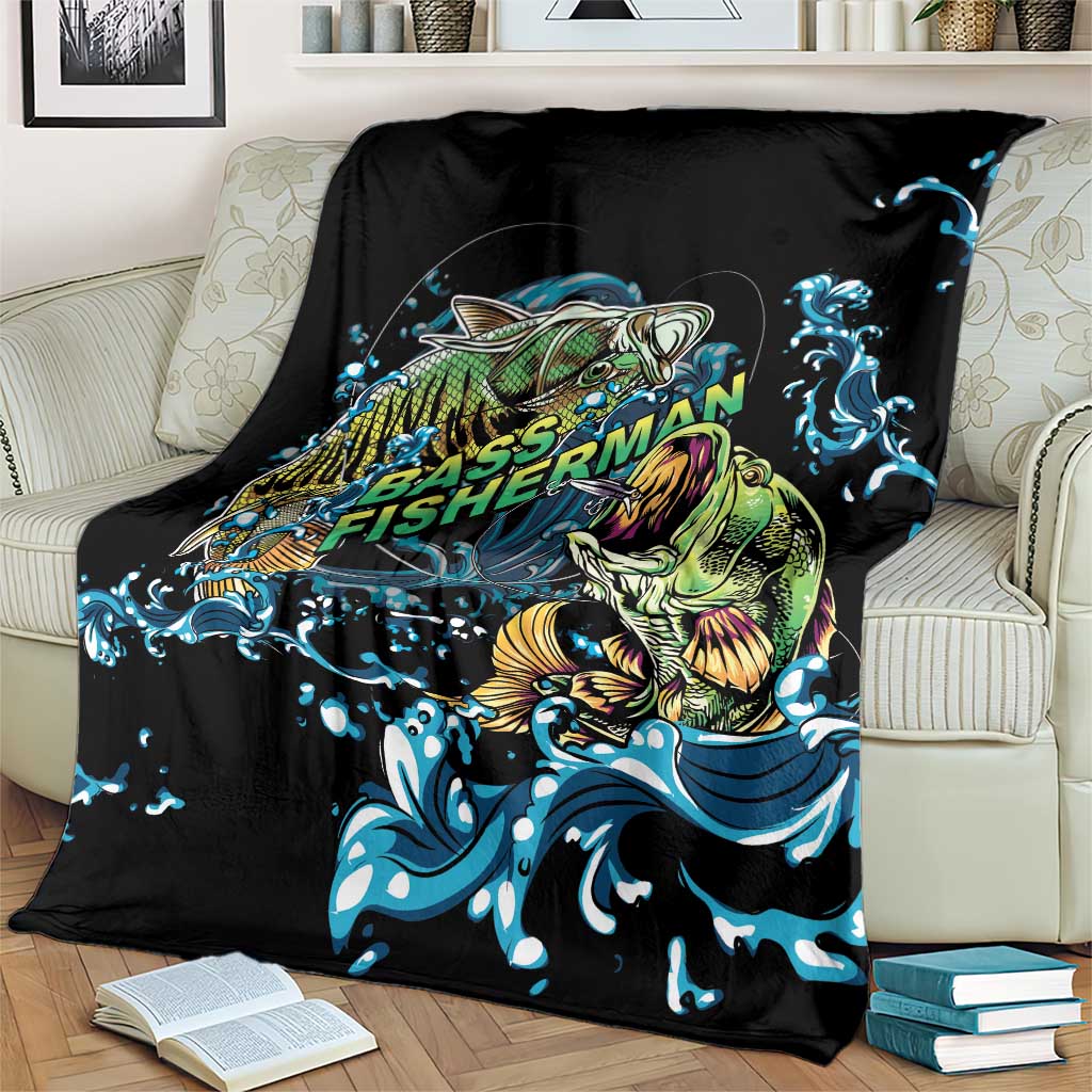Bass Fishing Fisherman Blanket Big Mouth Boat - Wonder Print Shop