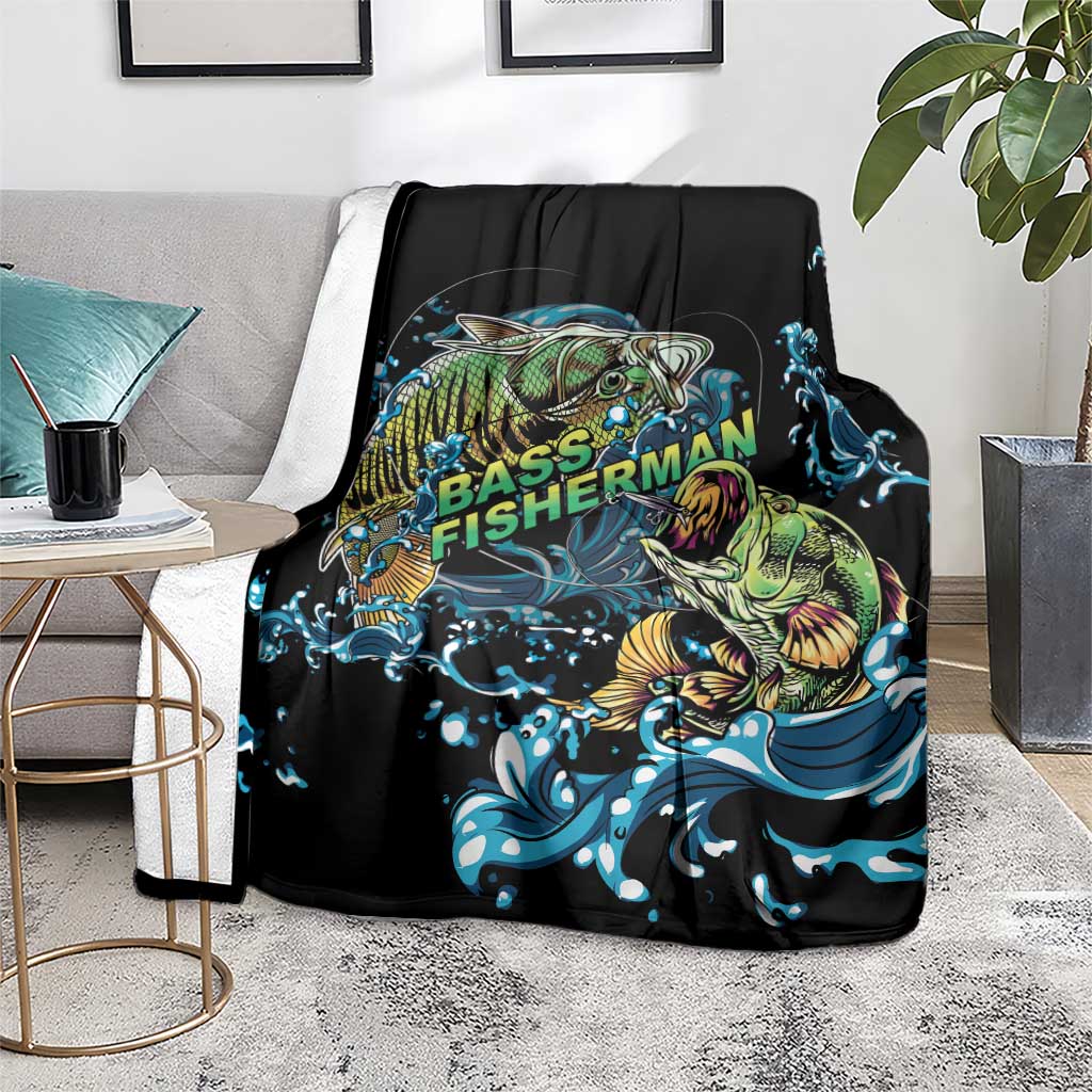 Bass Fishing Fisherman Blanket Big Mouth Boat - Wonder Print Shop