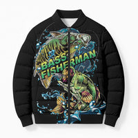 Bass Fishing Fisherman Bomber Puffer Jacket Big Mouth Boat - Wonder Print Shop