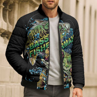 Bass Fishing Fisherman Bomber Puffer Jacket Big Mouth Boat - Wonder Print Shop