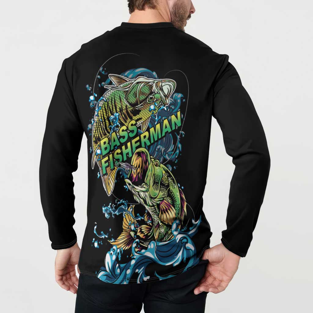 Bass Fishing Fisherman Button Sweatshirt Big Mouth Boat - Wonder Print Shop