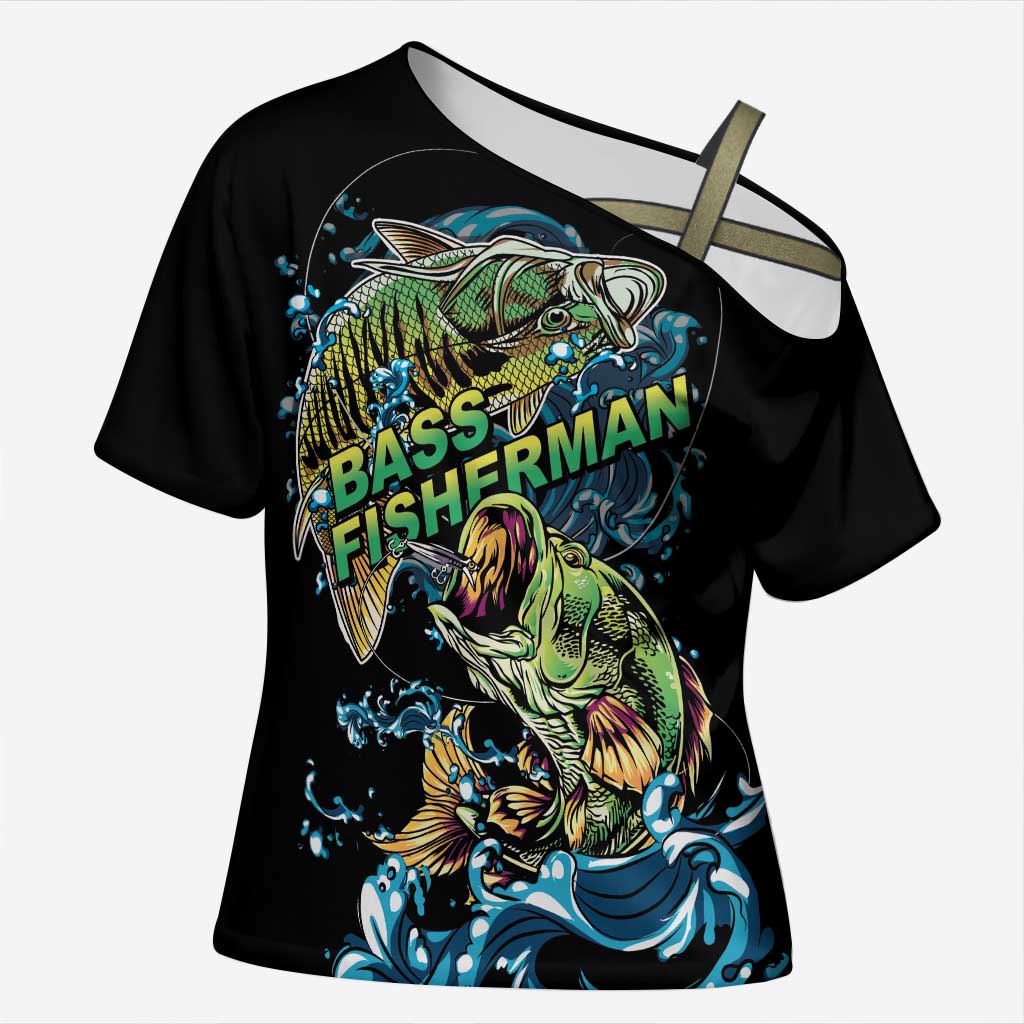 Bass Fishing Fisherman Cross Shoulder Shirt Big Mouth Boat - Wonder Print Shop