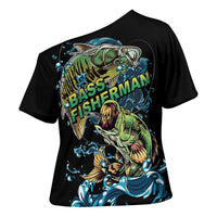 Bass Fishing Fisherman Cross Shoulder Shirt Big Mouth Boat - Wonder Print Shop