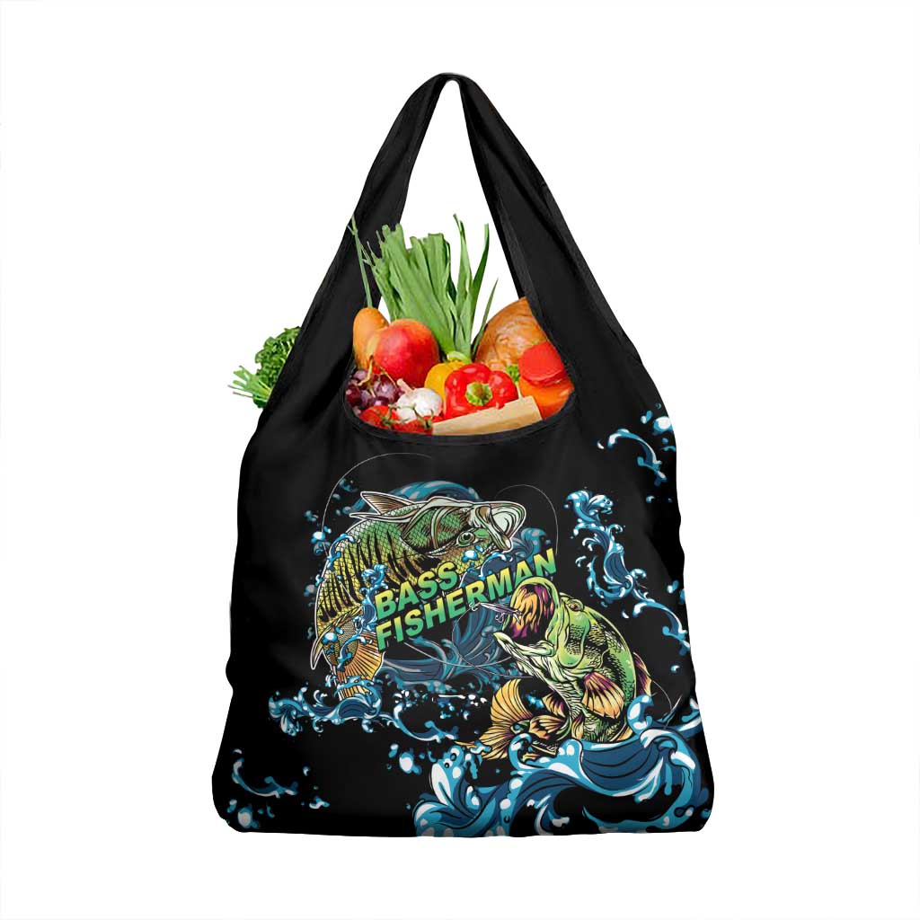 Bass Fishing Fisherman Grocery Bag Big Mouth Boat - Wonder Print Shop