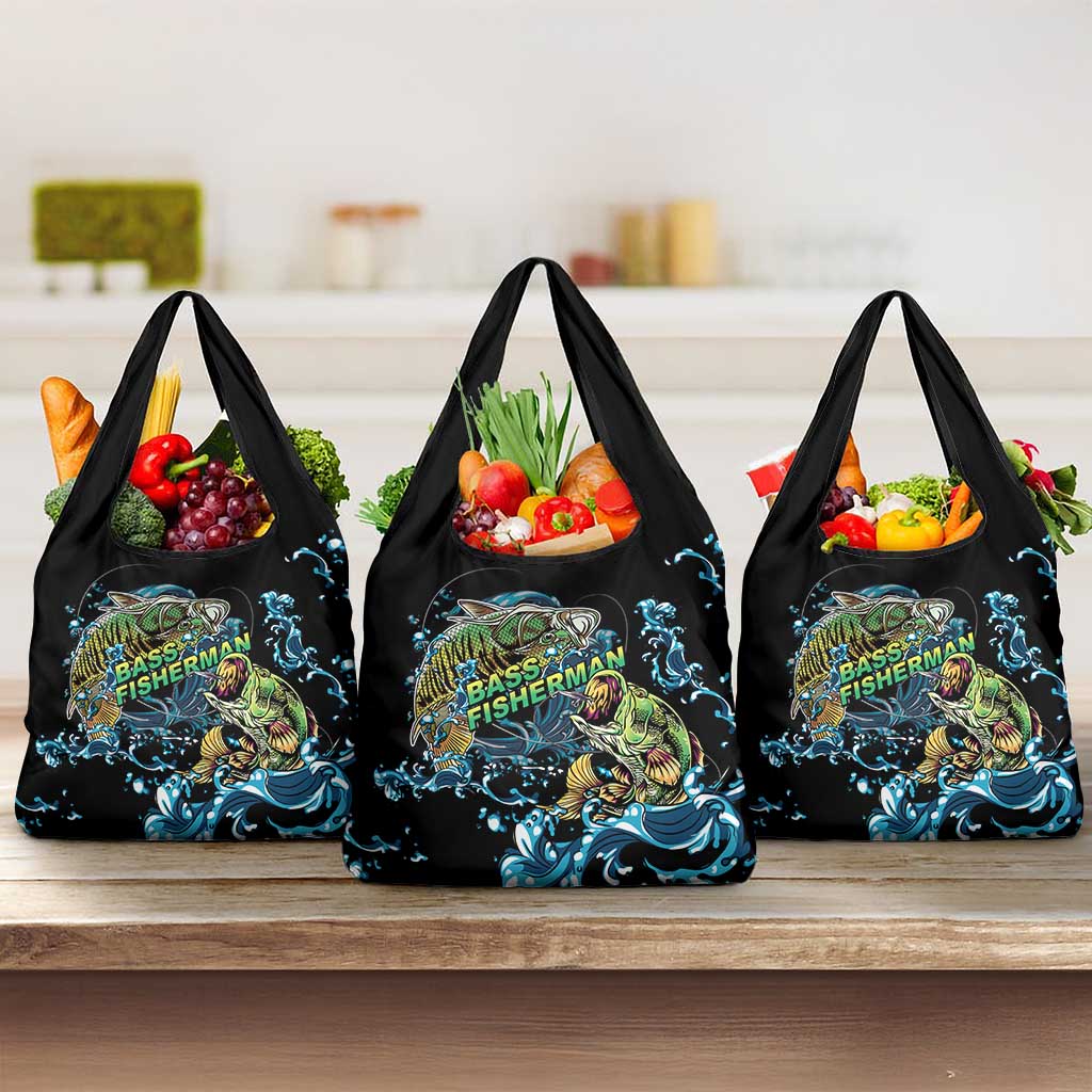 Bass Fishing Fisherman Grocery Bag Big Mouth Boat - Wonder Print Shop