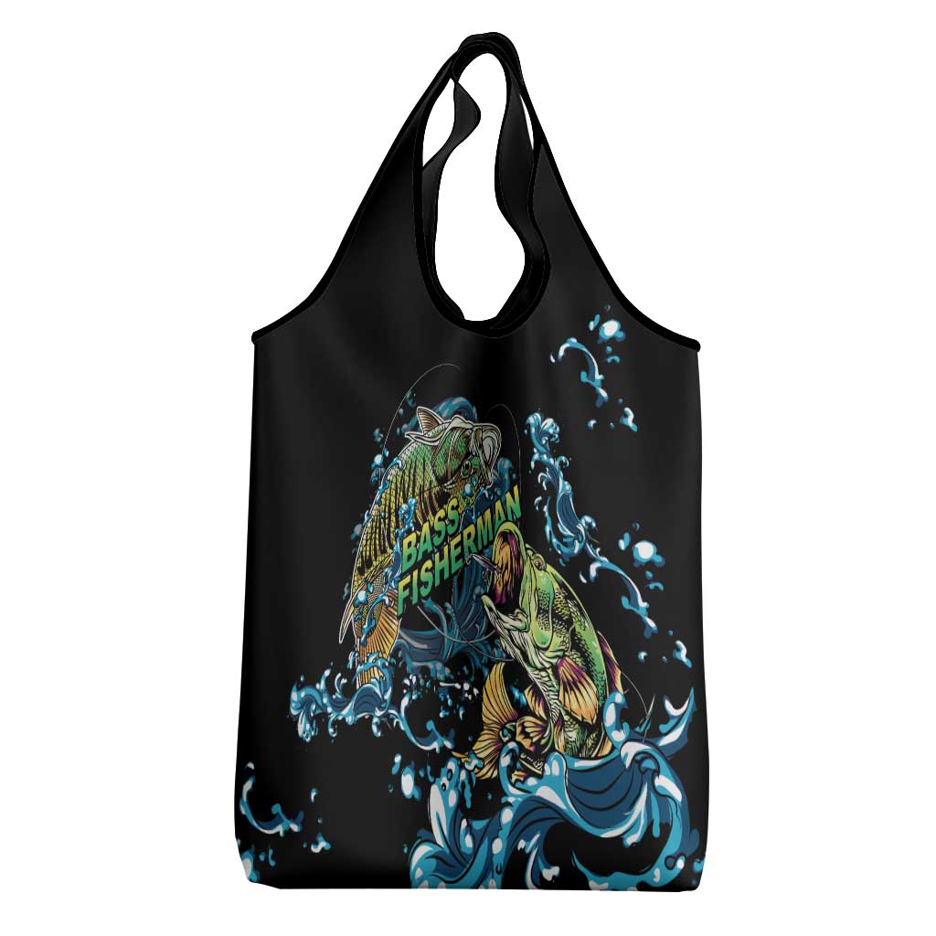 Bass Fishing Fisherman Grocery Bag Big Mouth Boat - Wonder Print Shop