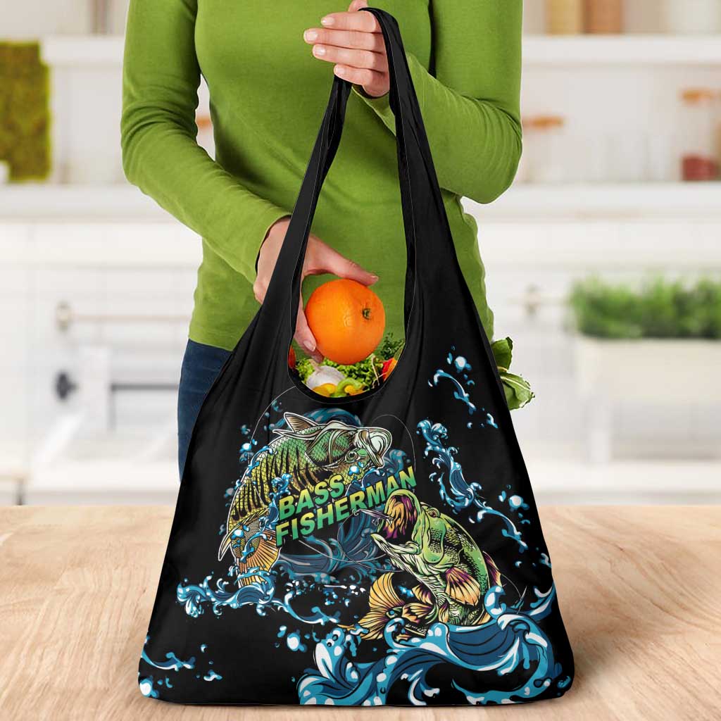 Bass Fishing Fisherman Grocery Bag Big Mouth Boat - Wonder Print Shop