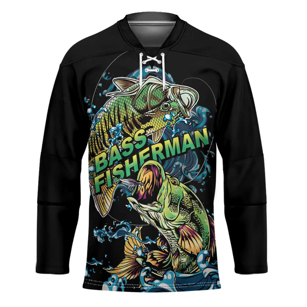 Bass Fishing Fisherman Hockey Jersey Big Mouth Boat - Wonder Print Shop