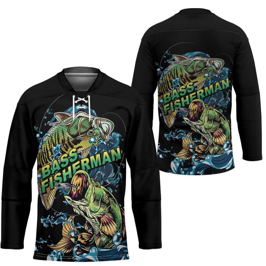 Bass Fishing Fisherman Hockey Jersey Big Mouth Boat - Wonder Print Shop