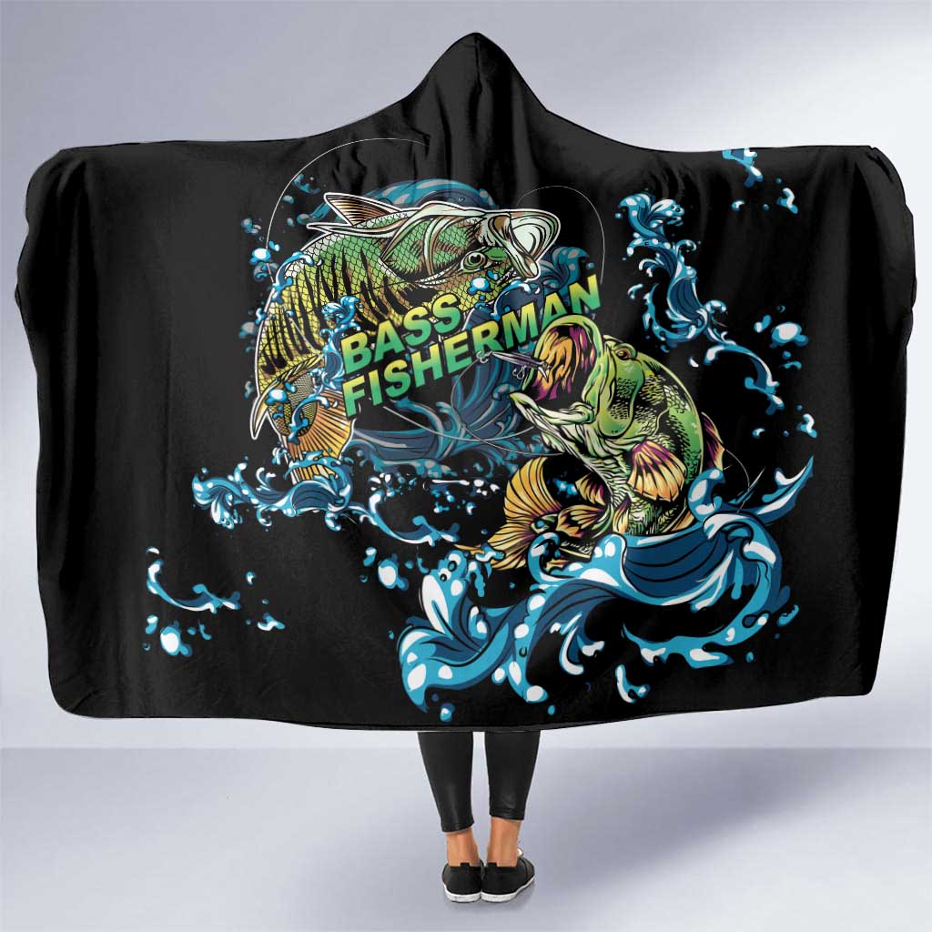 Bass Fishing Fisherman Hooded Blanket Big Mouth Boat - Wonder Print Shop