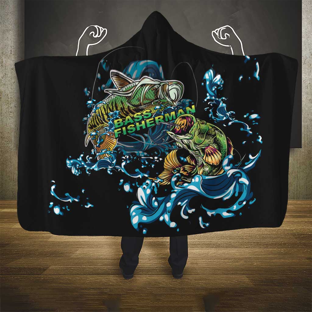Bass Fishing Fisherman Hooded Blanket Big Mouth Boat - Wonder Print Shop