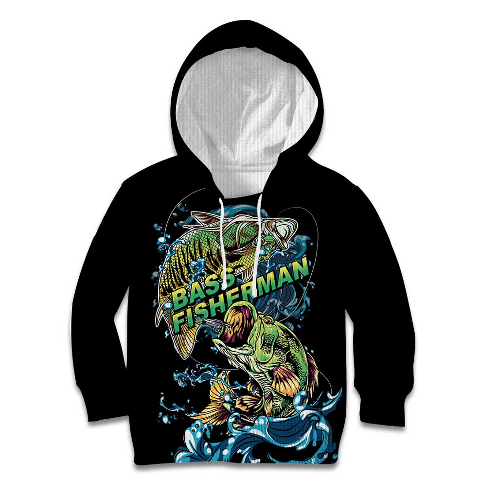 Bass Fishing Fisherman Kid Hoodie Big Mouth Boat - Wonder Print Shop