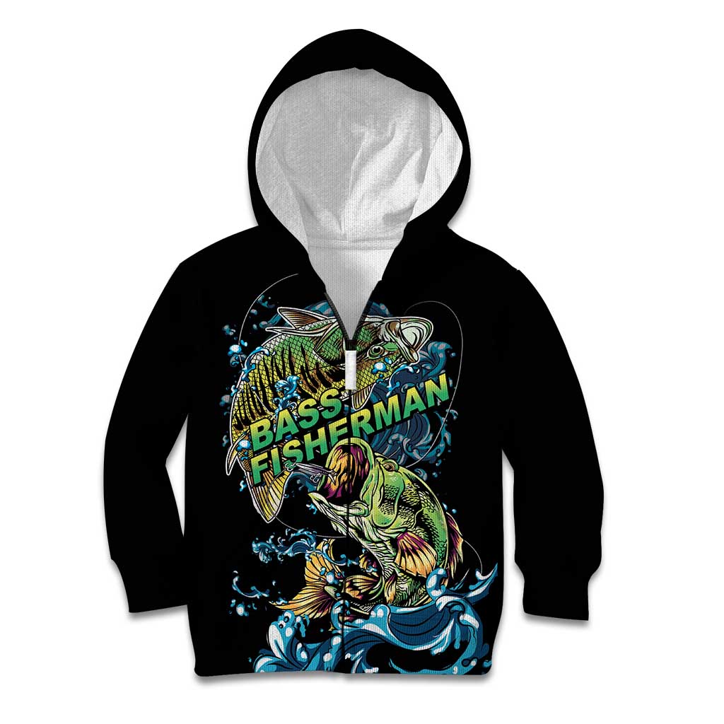 Bass Fishing Fisherman Kid Hoodie Big Mouth Boat - Wonder Print Shop
