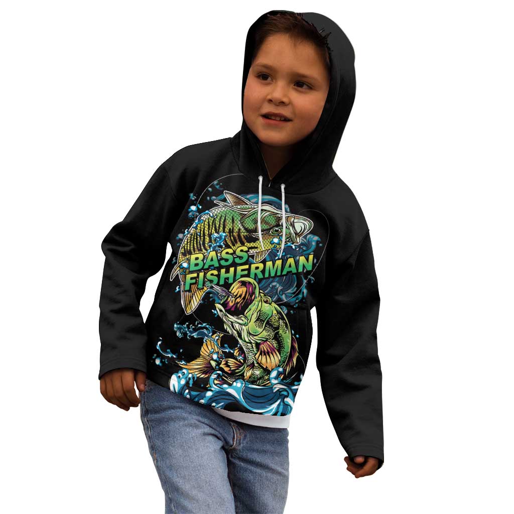 Bass Fishing Fisherman Kid Hoodie Big Mouth Boat - Wonder Print Shop