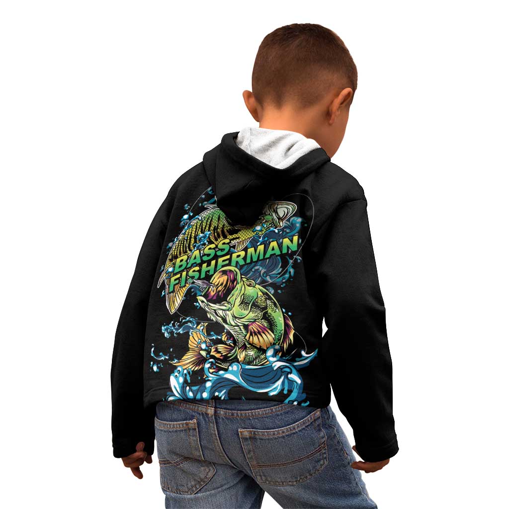 Bass Fishing Fisherman Kid Hoodie Big Mouth Boat - Wonder Print Shop