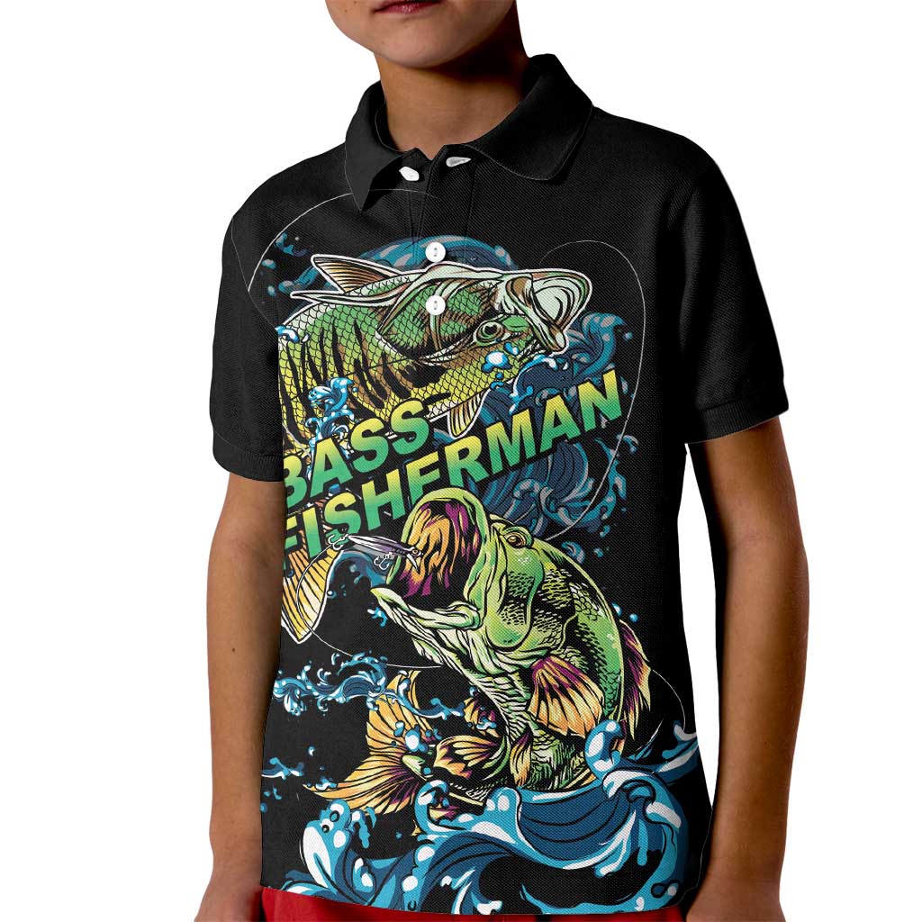 Bass Fishing Fisherman Kid Polo Shirt Big Mouth Boat - Wonder Print Shop